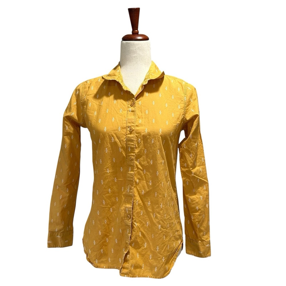 Garnet Hill Shirt Women's Size 0 Organic Pima Cotton‎ Yellow Button Down (18)